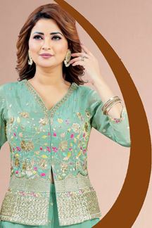 Picture of  Exquisite Pista Green Designer Palazzo Suit for Engagement, Reception, Sangeet, Party, and Festivals