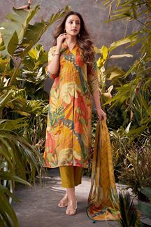 Picture of Appealing Mustard Designer Straight Cut Suit for Party, Festivals, and Haldi