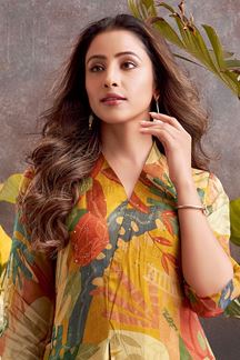 Picture of Appealing Mustard Designer Straight Cut Suit for Party, Festivals, and Haldi
