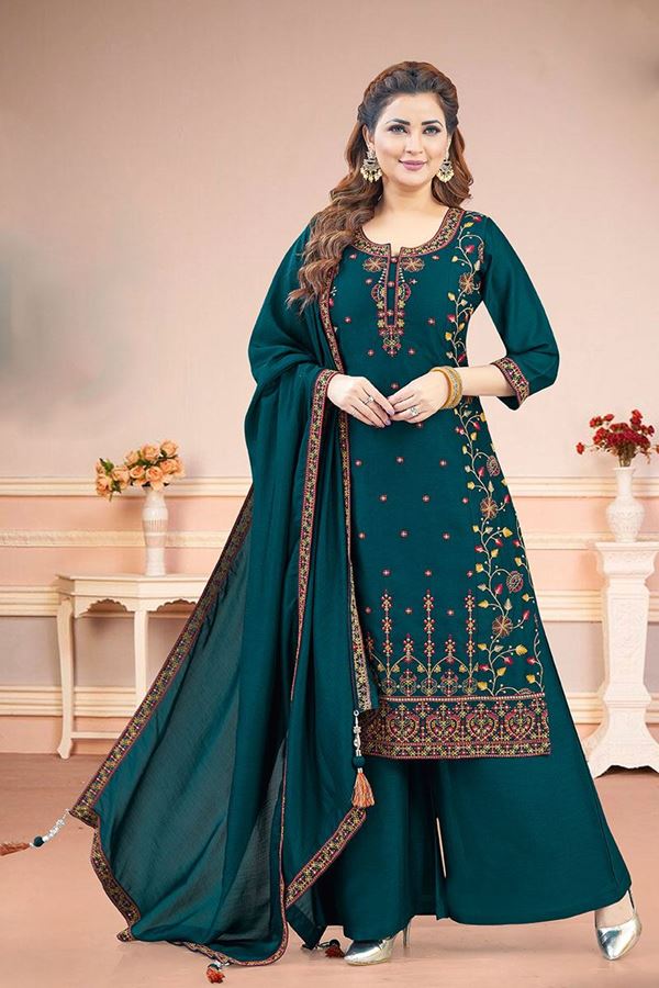 Picture of  Alluring Teal Designer Straight Cut Suit for Wedding, Reception, Sangeet, Party and Festivals