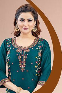 Picture of  Alluring Teal Designer Straight Cut Suit for Wedding, Reception, Sangeet, Party and Festivals