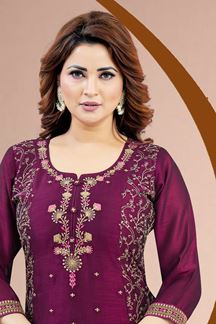 Picture of  Captivating Wine Designer Straight Cut Suit for Wedding, Reception, Sangeet, Party and Festivals