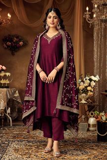 Picture of Gorgeous Purple Dola Silk Designer Anarkali Suit for Wedding, Sangeet, Reception, Party, and Festivals
