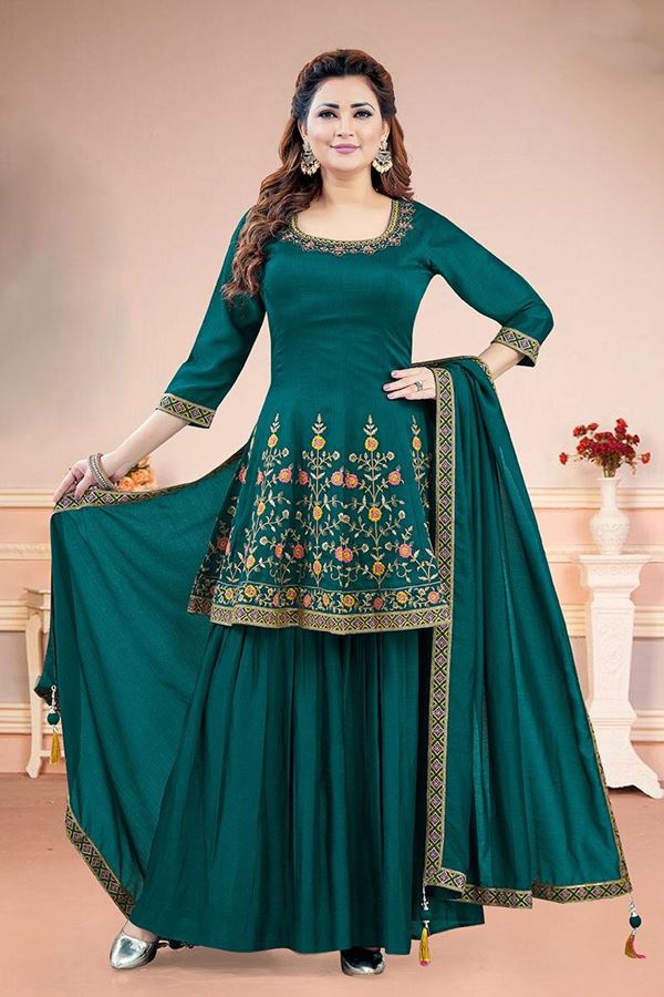 Picture of  Heavenly Morpeach Designer Gharara Suit for Wedding, Reception, Party, and Festivals