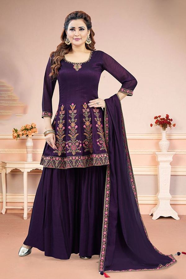 Picture of  Charismatic Violet Designer Gharara Suit for Wedding, Reception, Party, and Festivals