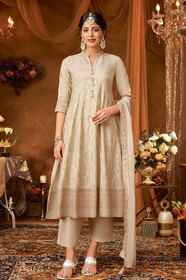 Picture of Astounding Beige Designer Straight Cut Suit for Party, Festivals, Engagement, and Sangeet