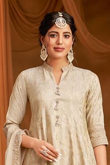 Picture of Astounding Beige Designer Straight Cut Suit for Party, Festivals, Engagement, and Sangeet