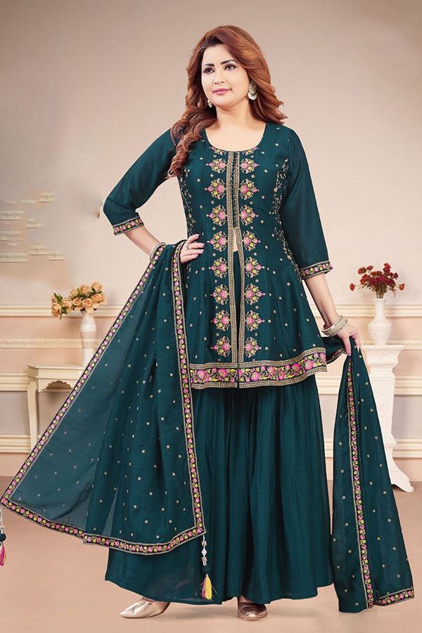 Picture of  Fascinating Teal Designer Gharara Suit for Wedding, Reception, Party and Festivals