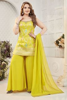 Picture of  Creative Yellow Designer Palazzo Suit for Haldi, Party, and Festivals