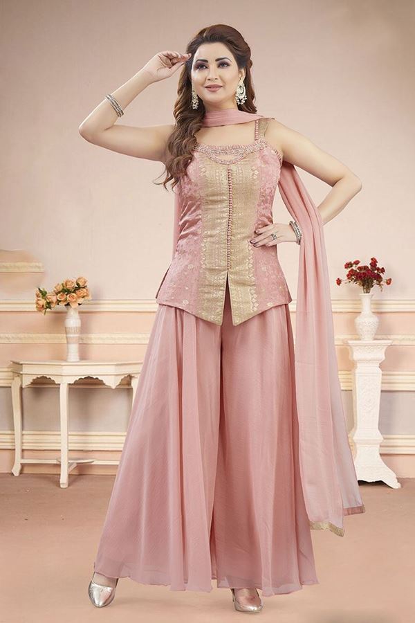Picture of  Dazzling Peach Designer Palazzo Suit for Engagement, Reception, Sangeet, Party, and Festivals