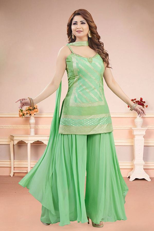 Picture of  Amazing Pista Green Designer Palazzo Suit for Engagement, Reception, Sangeet, Party, and Festivals
