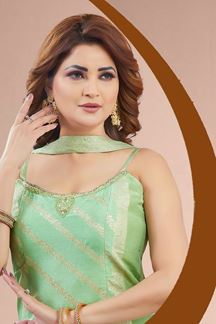 Picture of  Amazing Pista Green Designer Palazzo Suit for Engagement, Reception, Sangeet, Party, and Festivals