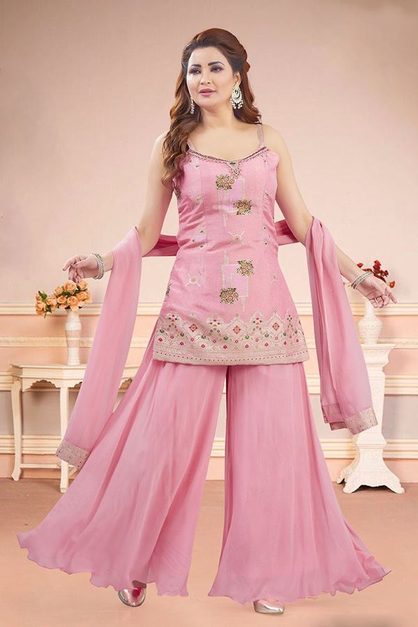 Picture of  Surreal Pink Designer Palazzo Suit for Engagement, Reception, Sangeet, Party, and Festivals