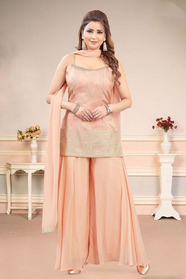 Picture of  Irresistible Peach Designer Palazzo Suit for Engagement, Reception, Sangeet, Party, and Festivals