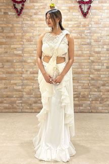Picture of Ethnic Chinnon Designer Saree for Engagement, Sangeet, and Party