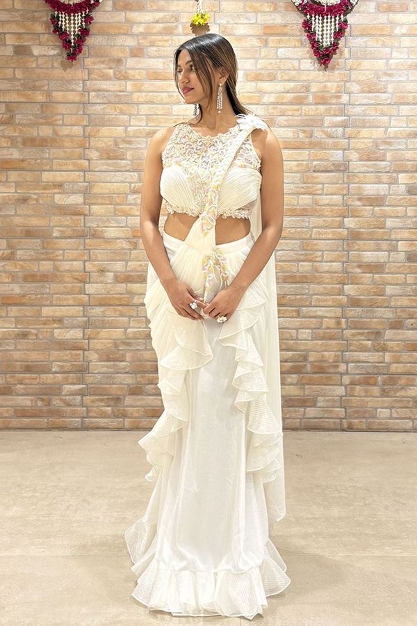 Picture of Ethnic Chinnon Designer Saree for Engagement, Sangeet, and Party