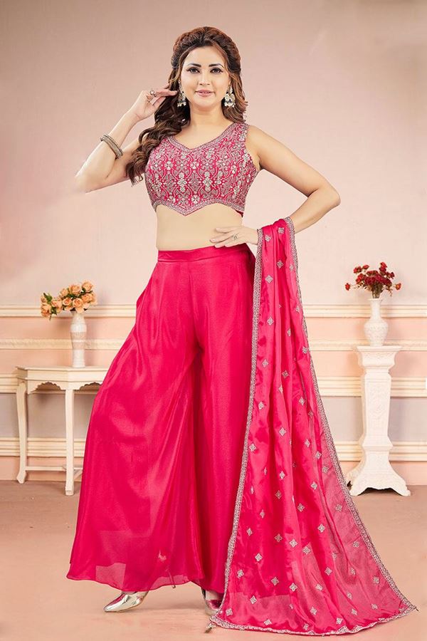 Picture of  Exuberant Hot Pink Designer Palazzo Suit for Engagement, Reception, Sangeet, Party, and Festivals