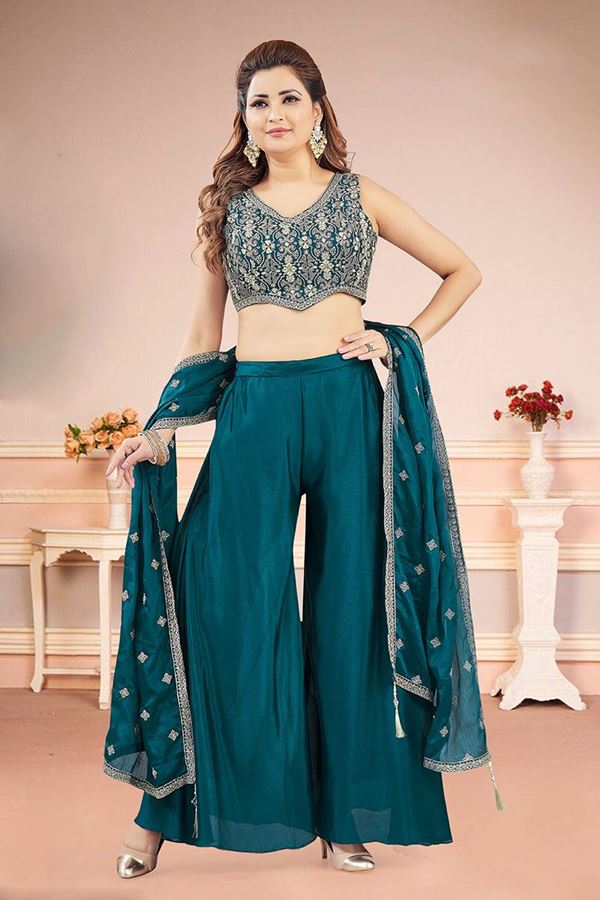 Picture of  Astounding Blue Designer Palazzo Suit for Engagement, Reception, Sangeet, Party, and Festivals