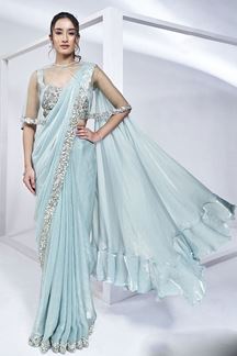 Picture of Royal Two Tone Satin Silk Designer Saree for Party