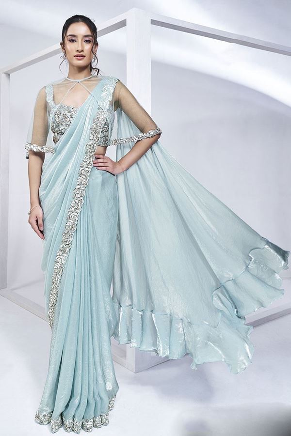 Picture of Royal Two Tone Satin Silk Designer Saree for Party