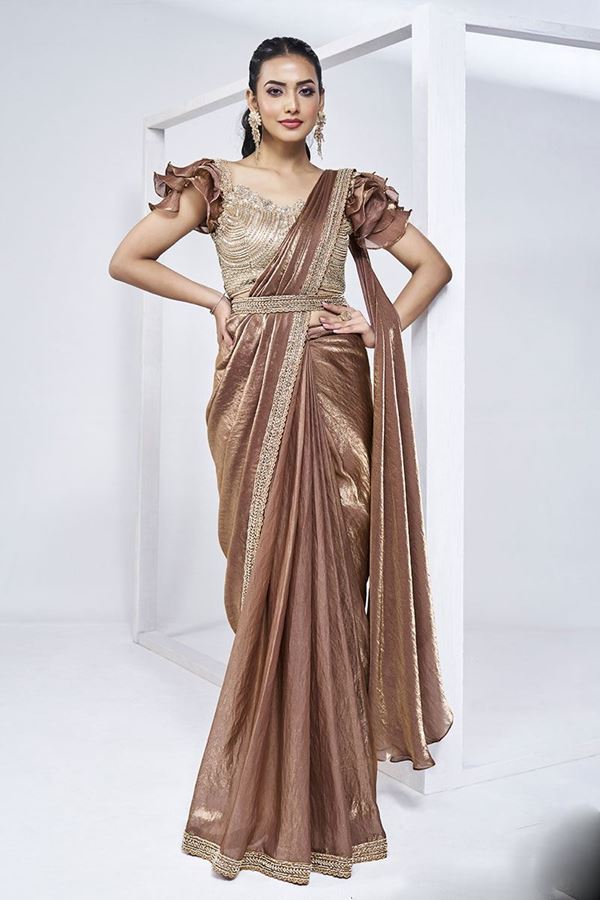 Picture of Captivating Two Tone Satin Silk Designer Saree for Party