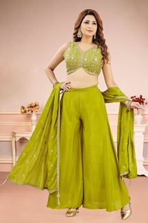 Picture of  Artistic Mehendi Green Designer Palazzo Suit for Mehendi, Reception, Sangeet, and Party