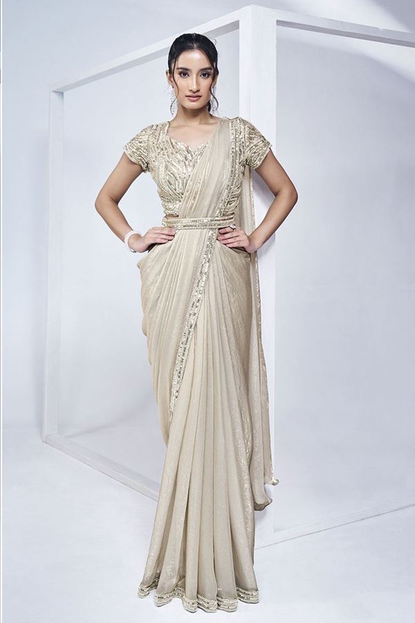 Picture of Charismatic Two Tone Satin Silk Designer Saree for Party