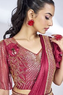 Picture of Smashing Two Tone Satin Silk Designer Saree for Party