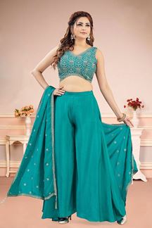 Picture of  Attractive Sky Blue Designer Palazzo Suit for Engagement, Reception, Sangeet, and Party