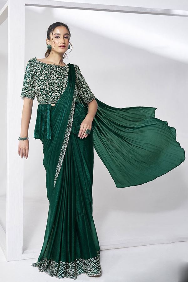 Picture of Spectacular Shimmer Chiffon Designer Saree for Party and Mehendi