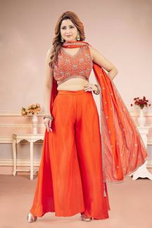 Picture of  Glamorous Orange Designer Palazzo Suit for Engagement, Reception, Sangeet, and Party