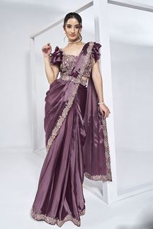 Picture of Splendid Crepe Satin Silk Designer Saree for Party
