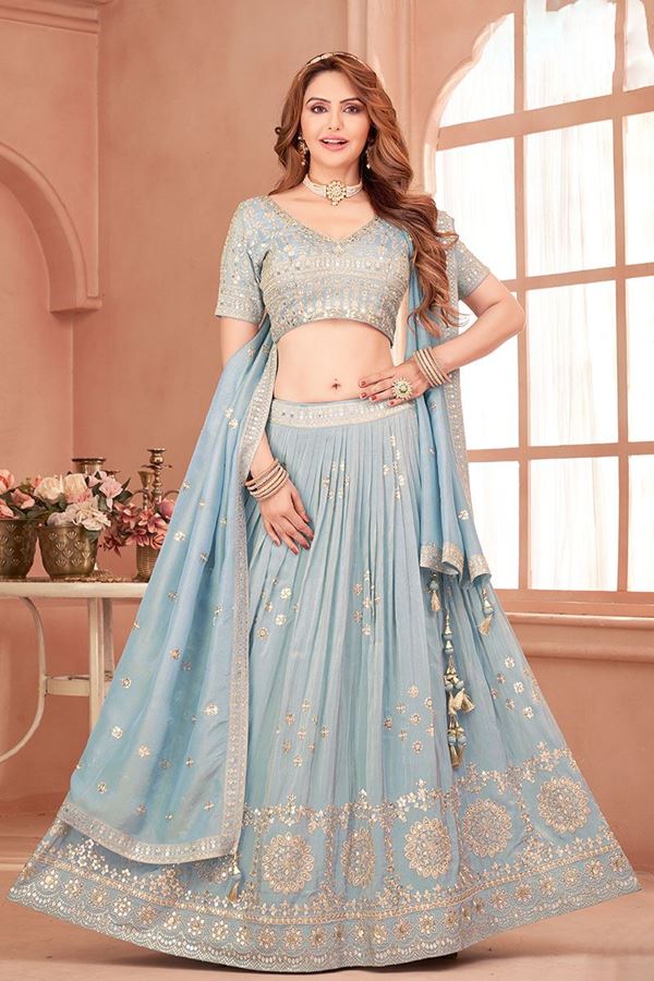 Picture of  Marvelous Light Blue Designer Wedding Lehenga Choli for Engagement and Reception