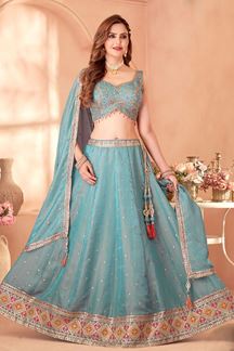 Picture of  Exuberant Sky Blue Designer Indo-Western Lehenga Choli for Engagement, Wedding, Pre-Wedding Shoot, and Reception
