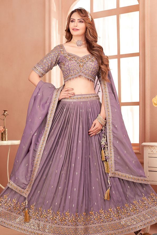 Picture of  Smashing Lavender Designer Indo-Western Lehenga Choli for Engagement, Wedding, Pre-Wedding Shoot, and Reception
