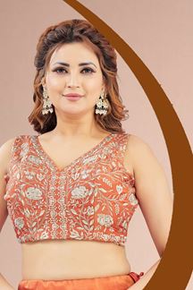 Picture of  Spectacular Coral Designer Indo-Western Lehenga Choli for Engagement, Wedding, Pre-Wedding Shoot, and Reception