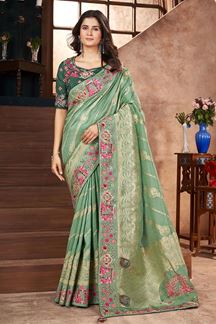 Picture of Marvelous Silk Designer Saree for Mehendi, Engagement, Wedding, and Reception