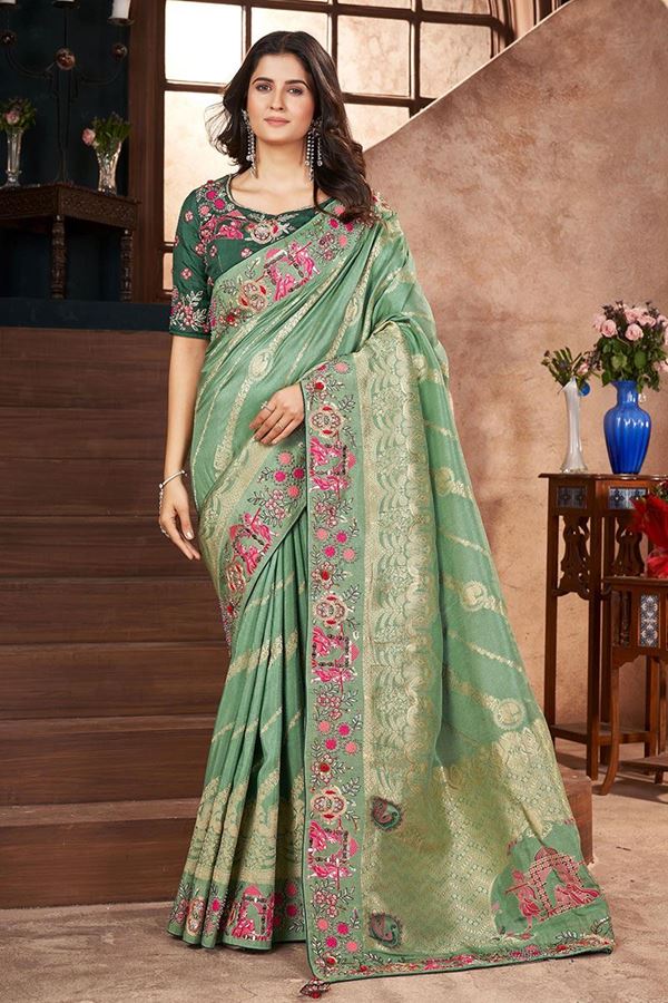 Picture of Marvelous Silk Designer Saree for Mehendi, Engagement, Wedding, and Reception