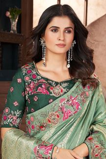 Picture of Marvelous Silk Designer Saree for Mehendi, Engagement, Wedding, and Reception
