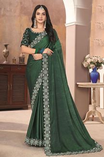 Picture of Attractive Silk Designer Saree for Mehendi, Wedding, Reception, and Festivals