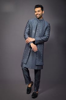 Picture of  Classy Grey Designer Jodhpuri Suit for Party, Engagement, and Reception