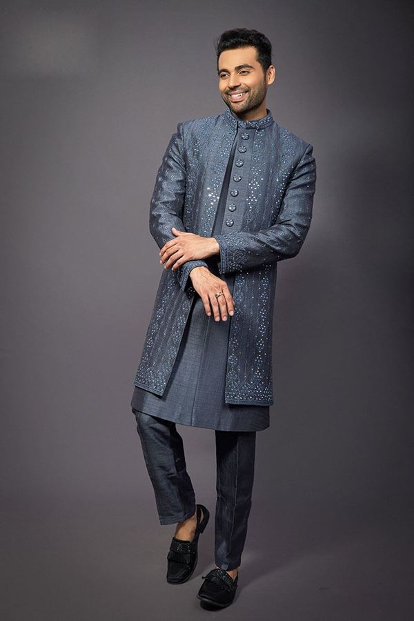 Picture of  Classy Grey Designer Jodhpuri Suit for Party, Engagement, and Reception