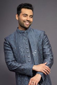 Picture of  Classy Grey Designer Jodhpuri Suit for Party, Engagement, and Reception