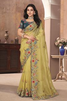 Picture of Artistic Organza Designer Saree for Haldi, Engagement, Party, and Reception
