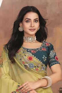 Picture of Artistic Organza Designer Saree for Haldi, Engagement, Party, and Reception