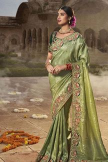 Picture of Royal Silk Designer Saree for Mehendi, Engagement, Wedding, Reception, and Festivals