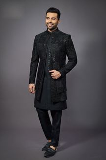 Picture of  Delightful Black Designer Jodhpuri Suit for Party, Engagement, and Reception