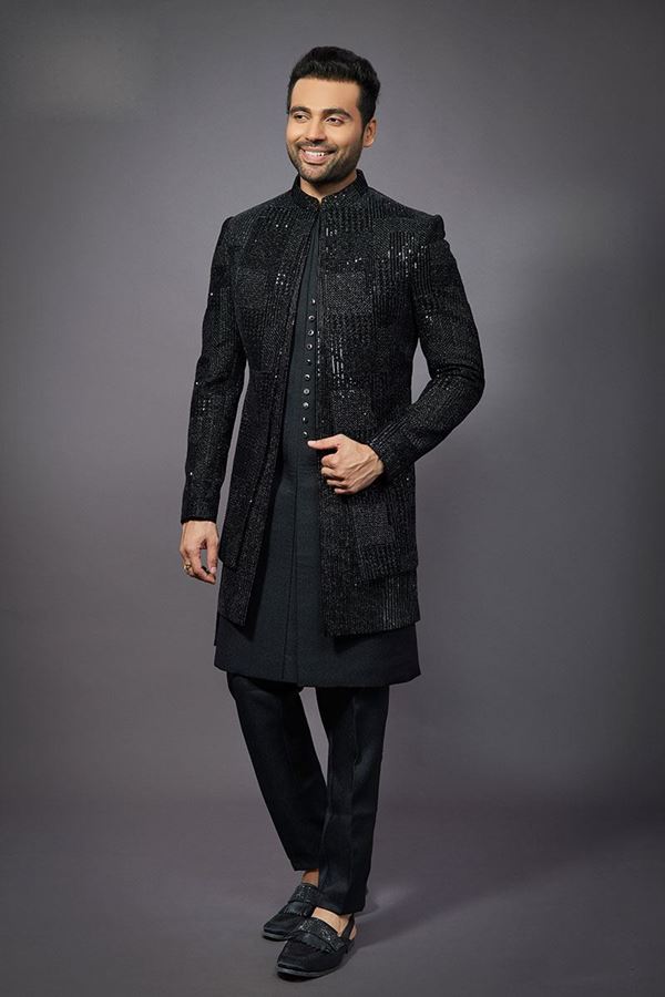 Picture of  Delightful Black Designer Jodhpuri Suit for Party, Engagement, and Reception