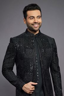 Picture of  Delightful Black Designer Jodhpuri Suit for Party, Engagement, and Reception