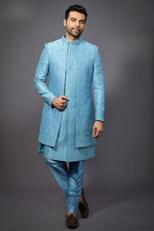 Picture of  Impressive Sky Blue Designer Jodhpuri Suit for Party, Engagement, Wedding, and Reception